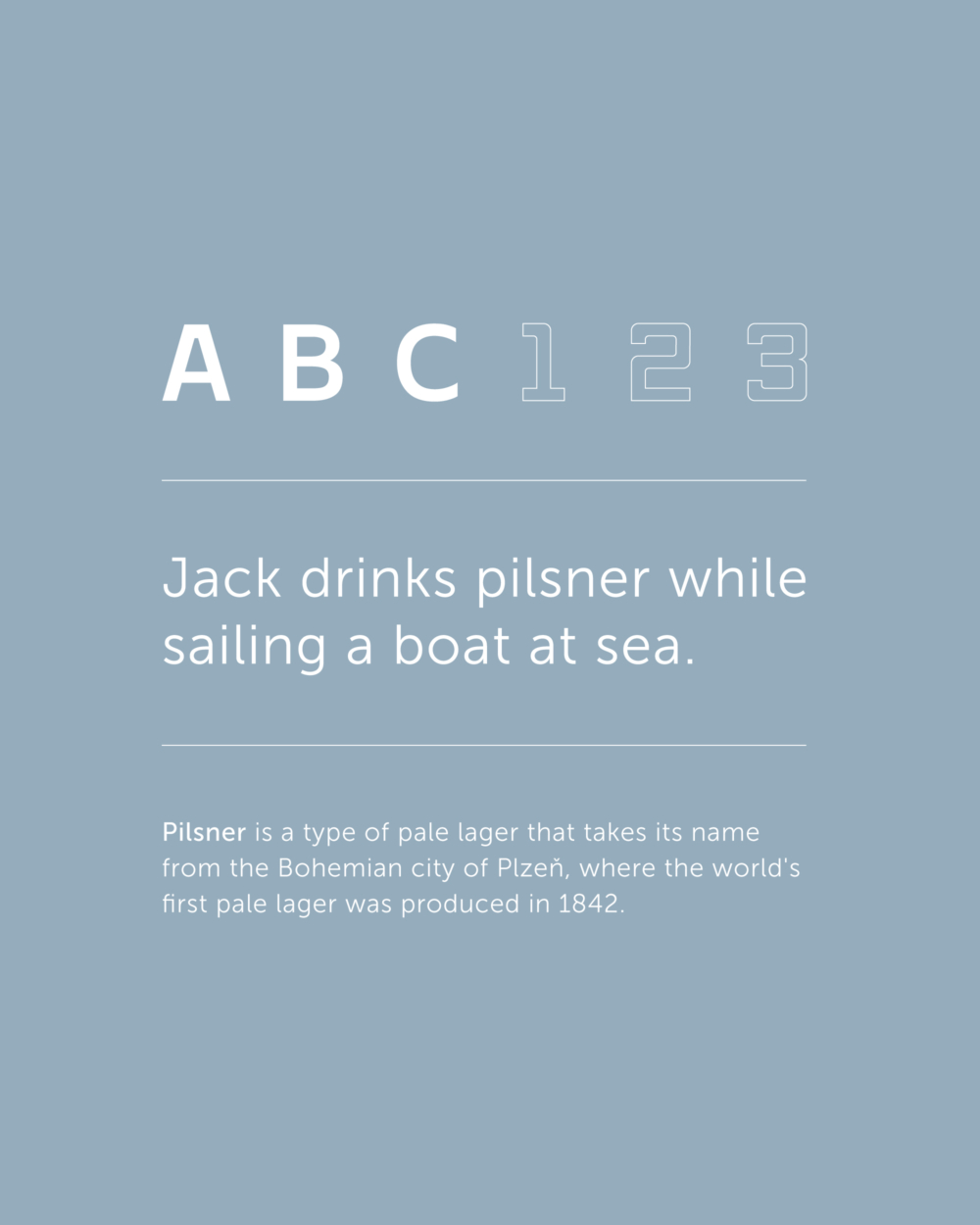 Text specimen in white on light blue