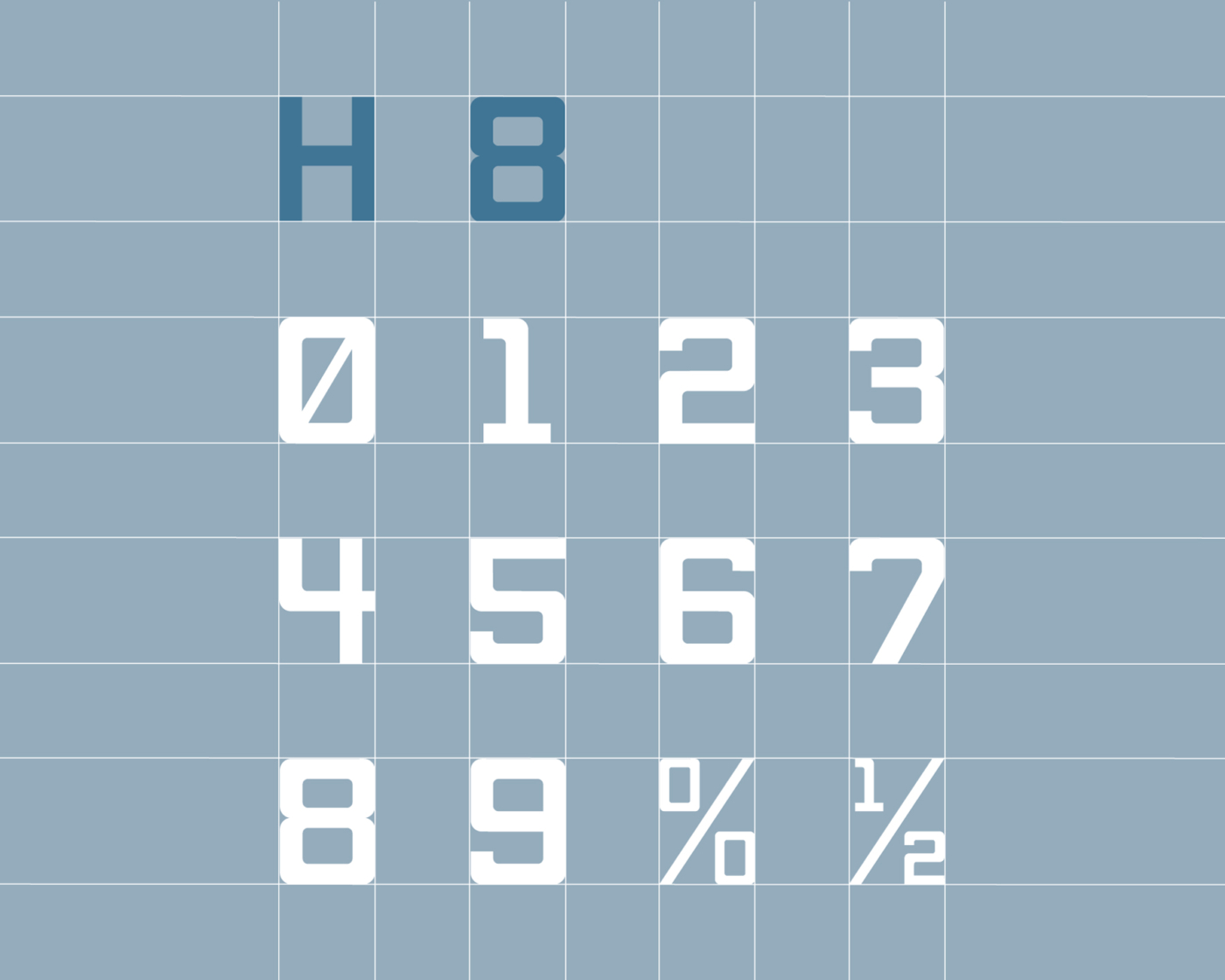 An H8 typography example showing all numerical characters in a grid pattern