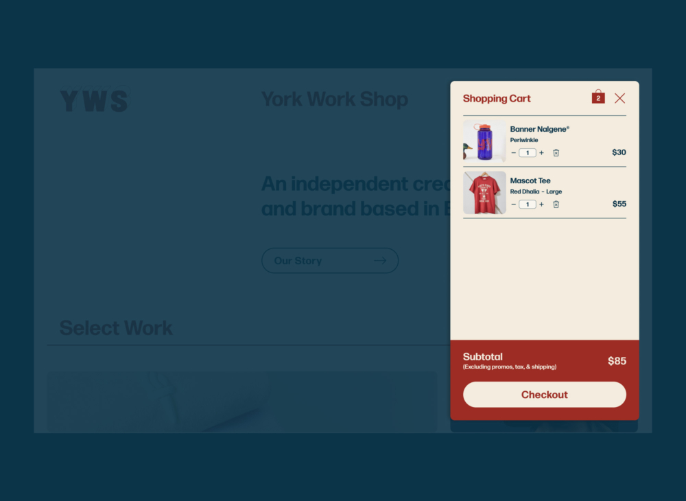 The shopping cart of the York Work Shop website design
