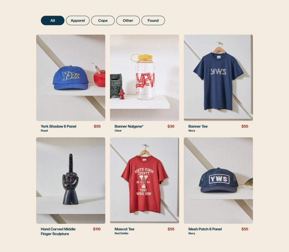 The York Work Shop online store grid of products