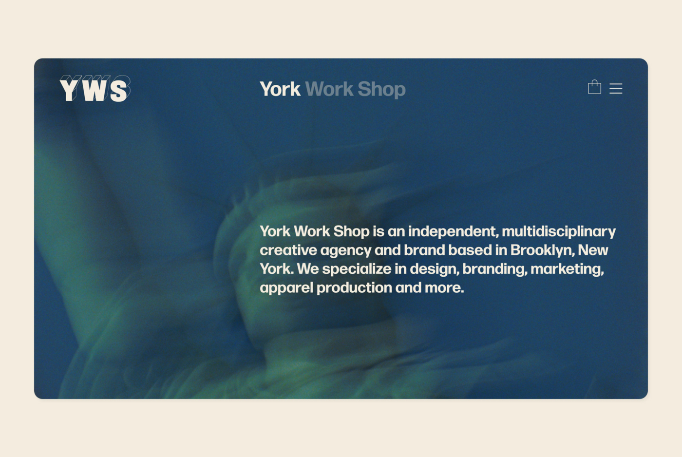 The hero area of the York Work Shop about page design