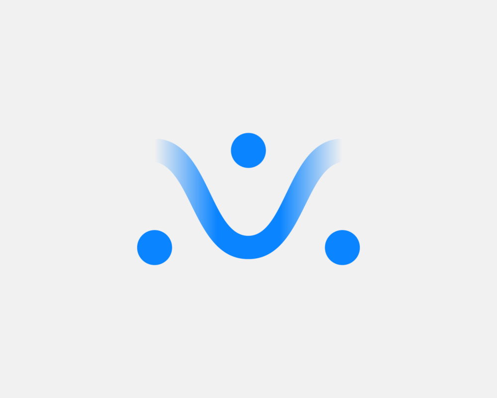 Voiceloom logomark in vibrant blue on light gray