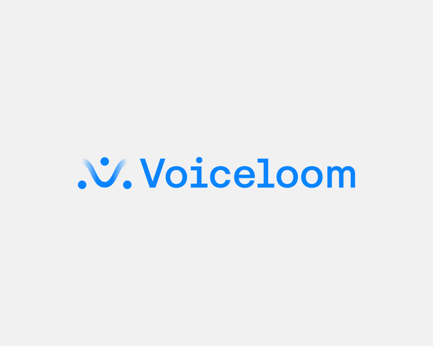 Voiceloom lockup logo in vibrant b lue on light gray