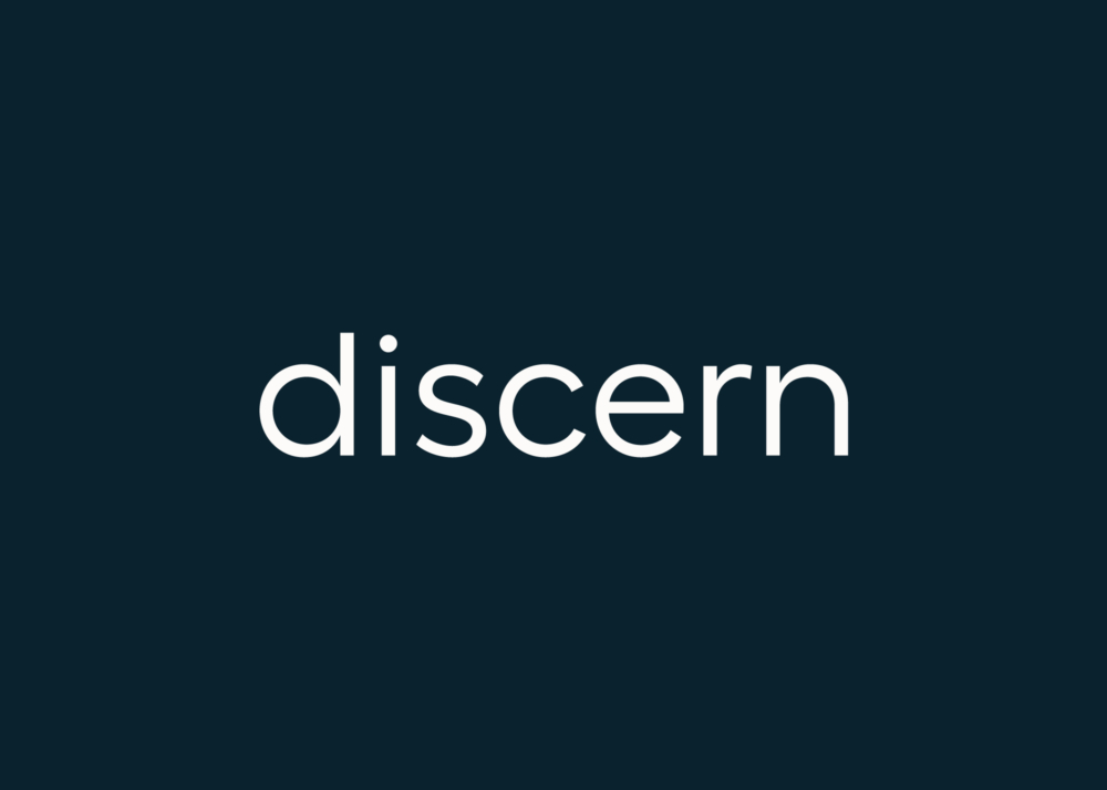Discern wordmark in white on blue