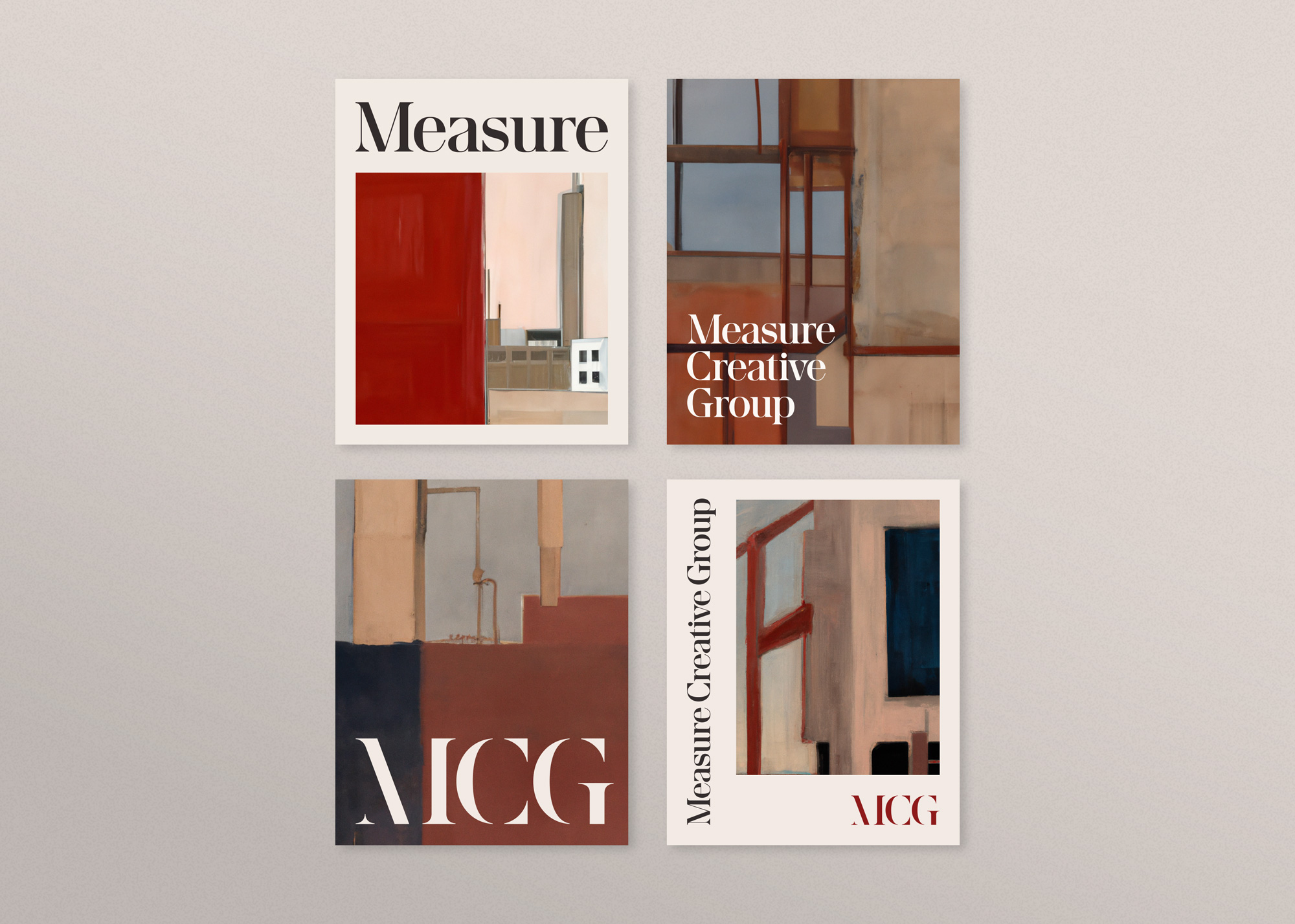 Measure logo treatments on AI-generated abstract art inspired by construction