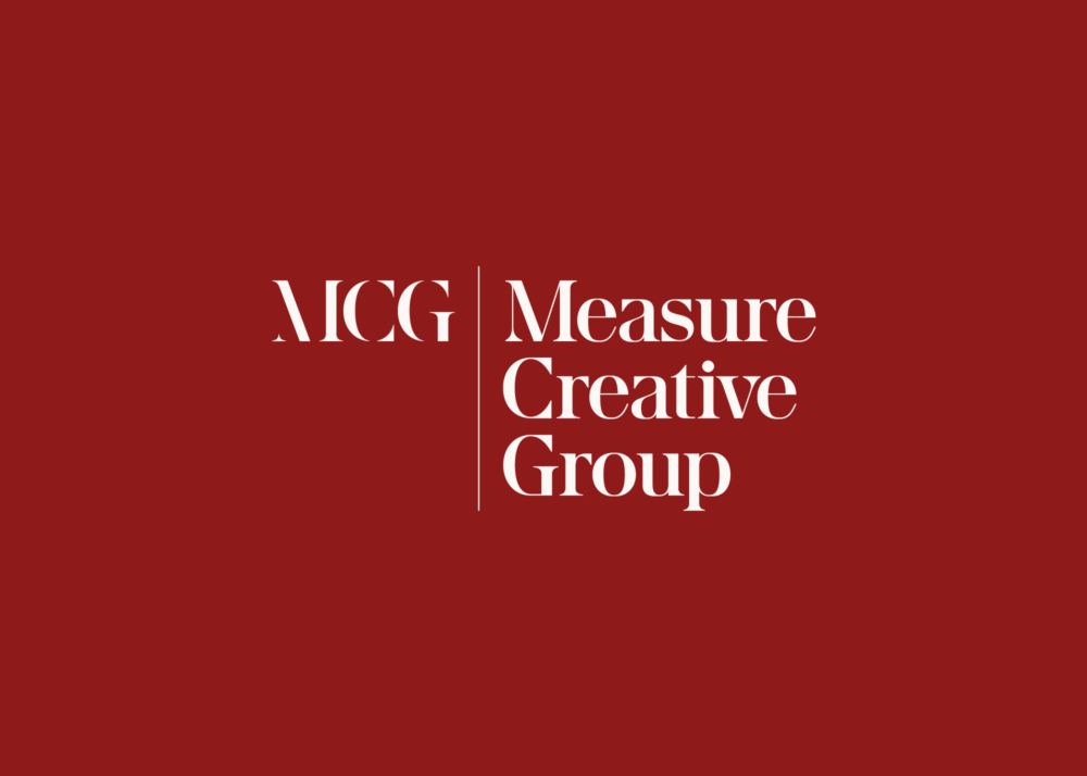 Measure Creative Group combination logo lockup in white on red