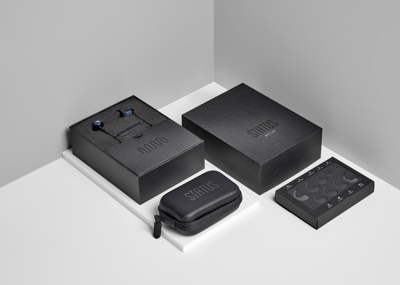 Creative layout of Status packaging boxes and products