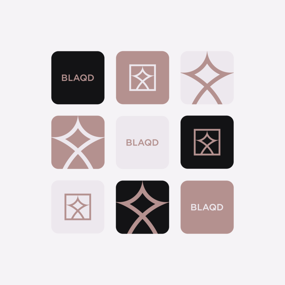 A variety of brand avatars in different brand colors with different BLAQD logos.
