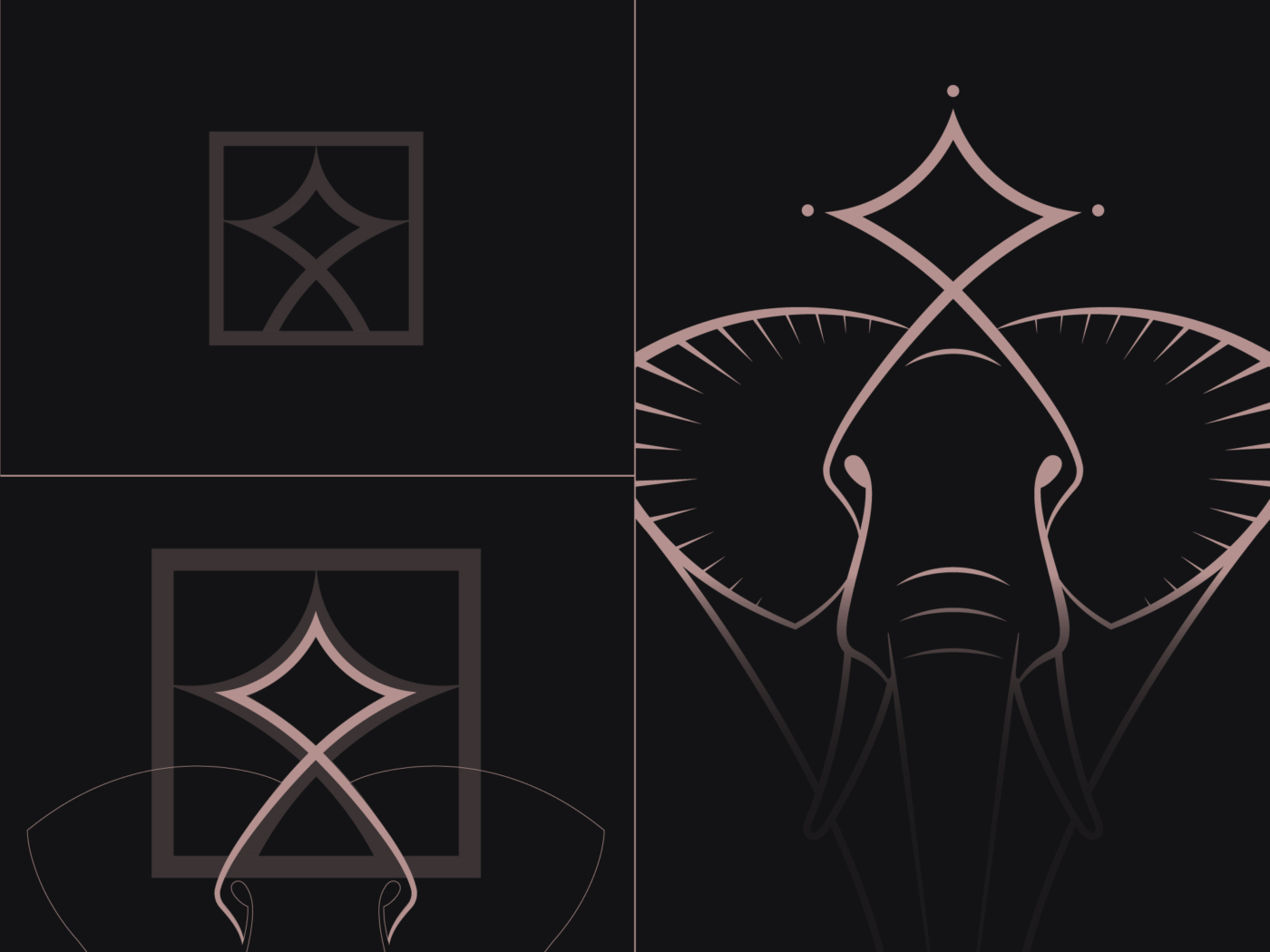 Graphic diagram showing how elements of the Blaqd brandmark are used to form the crown of the brand's elephant mascot.