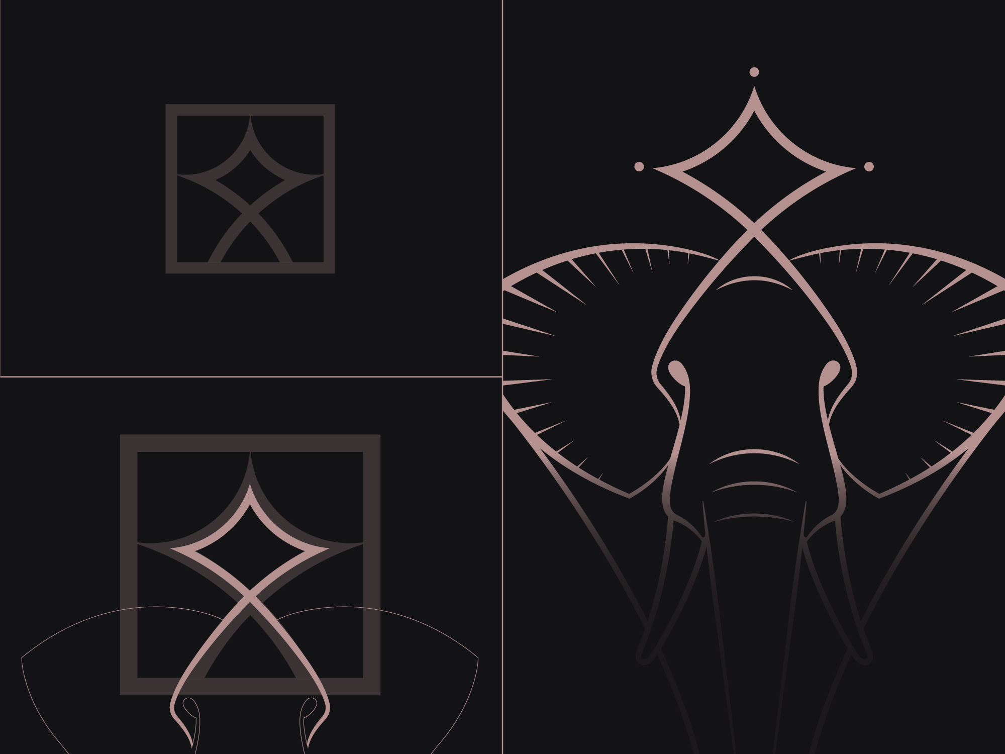Graphic diagram showing how elements of the Blaqd brandmark are used to form the crown of the brand's elephant mascot.