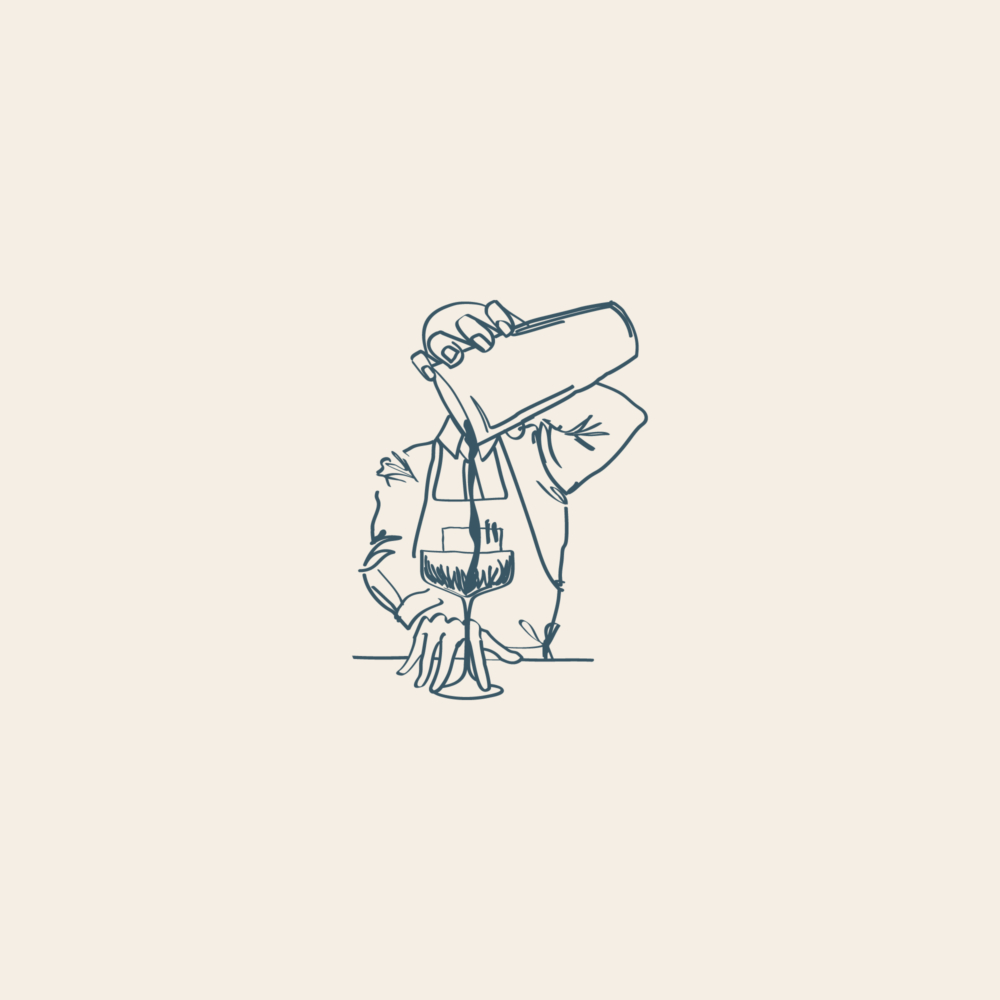 Illustration by Molly Bloom of a bartender pouring a drink