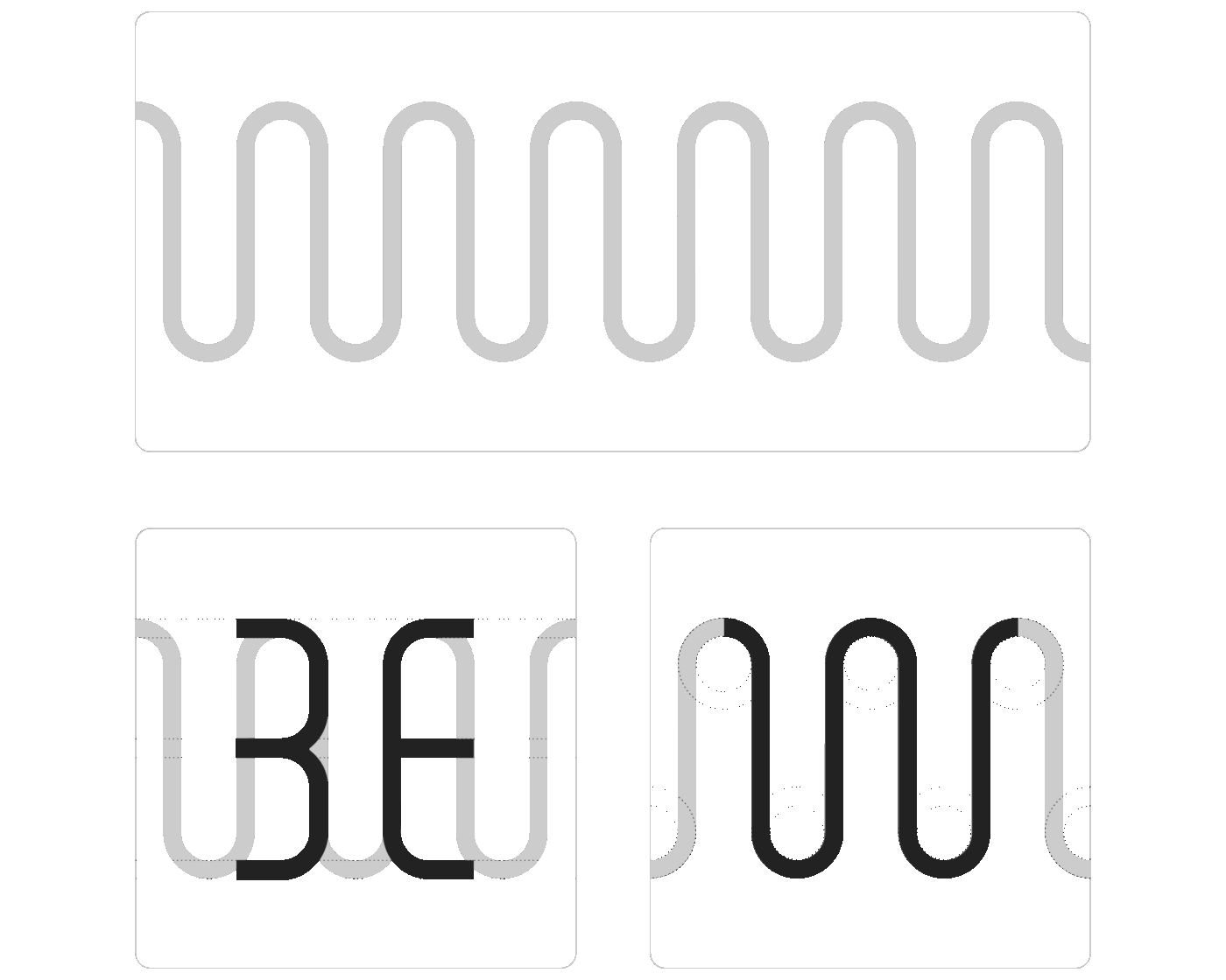 Guidelines showing the Between logo process and the similarities to the Status logo
