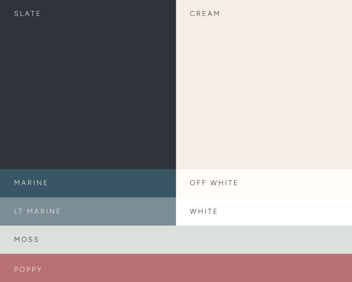 Various brand color swatches that make up the Corner Booth visual identity
