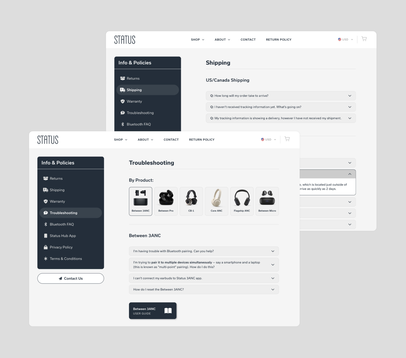 Screenshots of the info page design system on status.co
